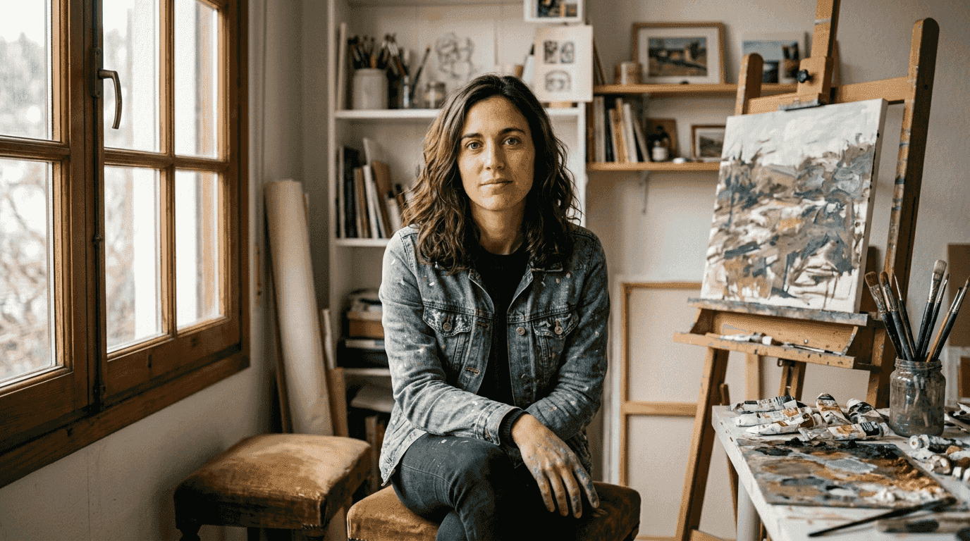 Studio portrait with strong eye contact