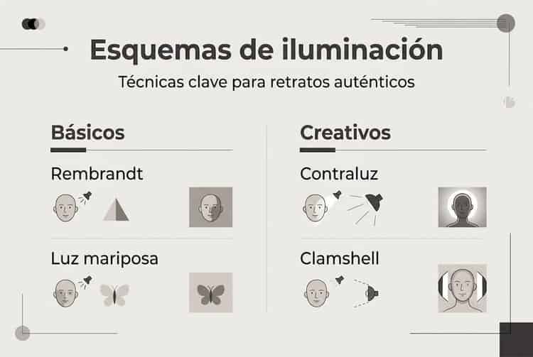 Visual guide on the main lighting schemes in portrait photography